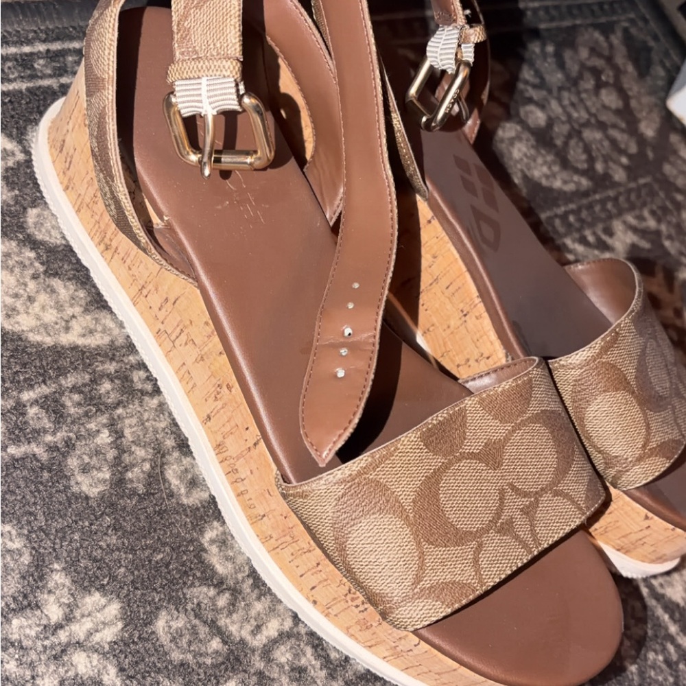 Coach Tan Patterned Wedge Sandals